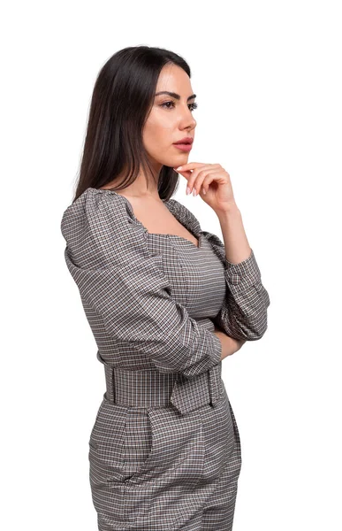 Office Woman Serious Thoughtful Profile Manager Making Plans New Ideas — Foto de Stock