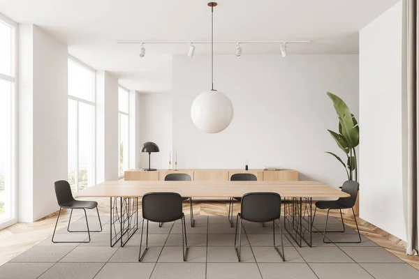 White Meeting Room Interior Chairs Table Carpet Hardwood Floor Dresser — Fotografia de Stock