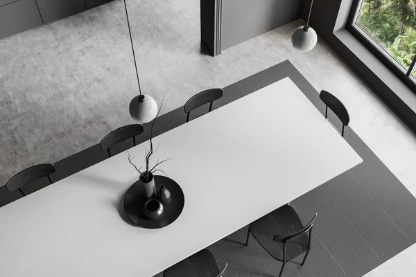 Top View Dark Kitchen Interior Dining Table Chairs Carpet Grey — Foto de Stock