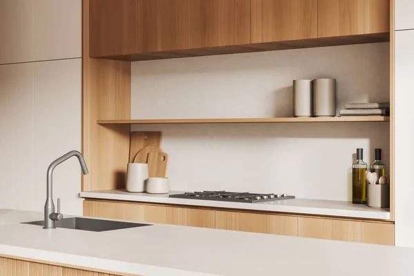 Stylish Kitchen Interior Bar Island Cabinet Sink Stove Modern Kitchenware — Foto Stock