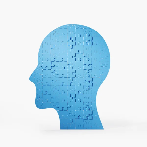 Human Head Made Different Puzzle Pieces White Background Concept Logic — Zdjęcie stockowe