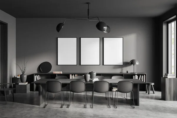 Dark Meeting Interior Chairs Table Drawer Art Decoration Grey Concrete — Photo