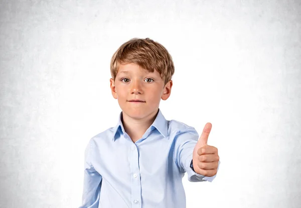 Confident Handsome Boy Wearing Formal Wear Standing Showing Thumb Stretching — Stock Photo, Image