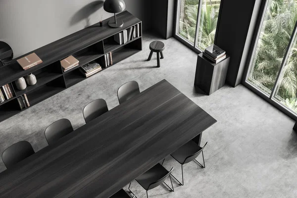 Top View Dark Conference Room Interior Chairs Board Grey Concrete — Stok fotoğraf