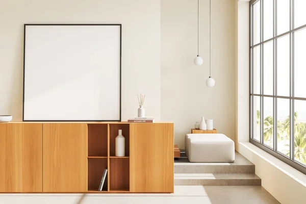 Modern Living Room Interior Commode Decoration Sofa Podium Corner Panoramic — Fotografia de Stock