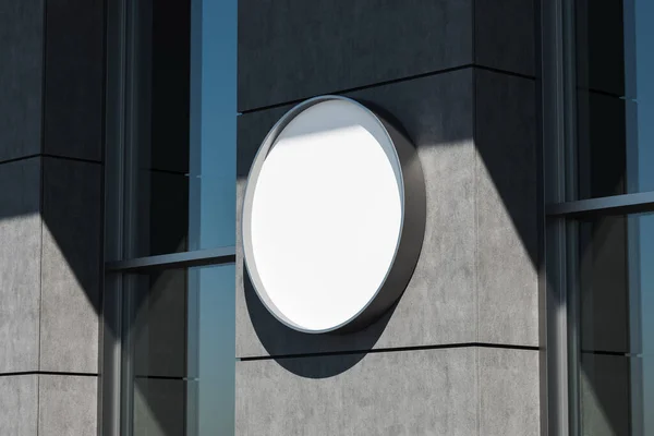 Budynek Zewnętrzny Pustym Okrągłym Oświetleniem Montowanym Szarej Płytce Zewnętrznej Widok — Zdjęcie stockowe