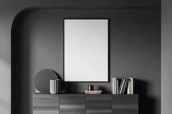 Dark Living Room Interior Black Wooden Dresser Stylish Art Decoration — Stock Photo, Image