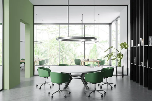 Green White Business Interior Conference Board Workplace Laptop Glass Doors —  Fotos de Stock