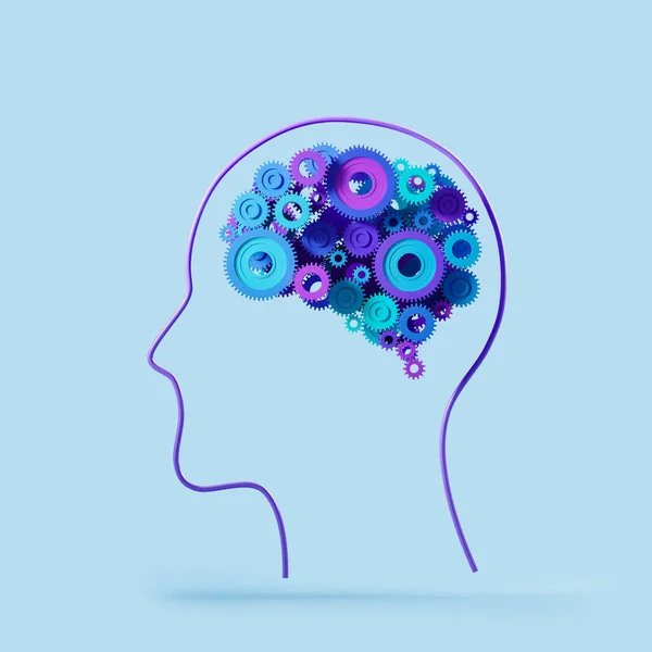 Menselijk Hoofdsilhouet Met Kleurrijke Versnellingen Hersenen Mechanisme Concept Brainstorm Idee — Stockfoto