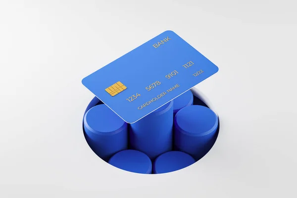 Blue Credit Card Abstract Podium Light Grey Background Concept Bank — Stock Photo, Image