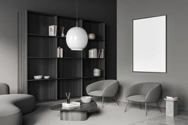 Dark Living Room Interior Sofa Two Armchairs Side View Coffee — Stock Photo, Image