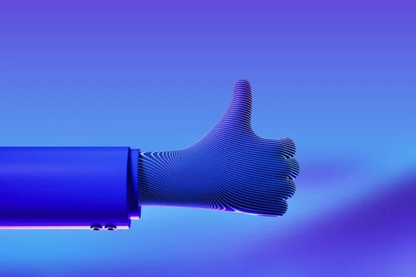 Cartoon Hand Hologram Showing Thumb Blue Background Concept Metaverse Digital — Stock Photo, Image