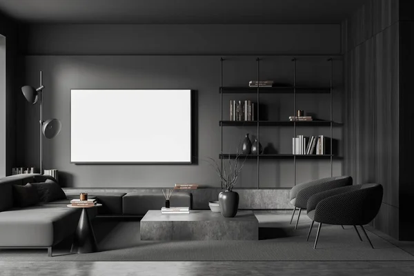 Living Room Interior Sofa Armchairs Zone Coffee Table Carpet Shelf — Stock Photo, Image