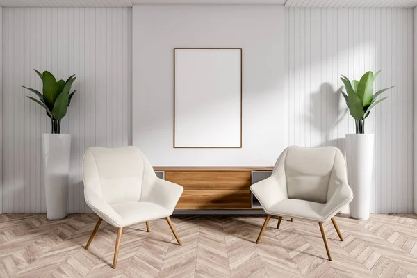White Relax Interieur Business Büro Sessel Und Sideboard Mit Pflanzen — Stockfoto