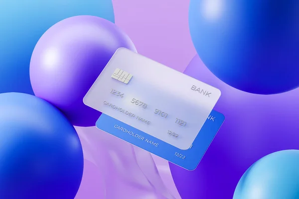 Zwei Kreditkarten Für Zahlung Und Kauf Abstrakter Geometrischer Hintergrund Konzept — Stockfoto
