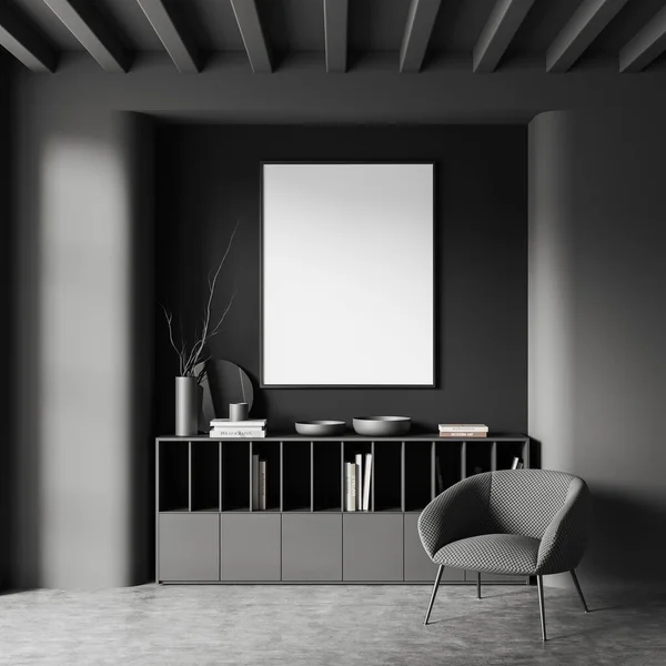 Intérieur Sombre Salon Avec Tiroir Décoration Art Élégante Avec Livres — Photo