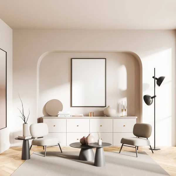 Intérieur Salon Moderne Avec Des Murs Blancs Sol Bois Niche — Photo