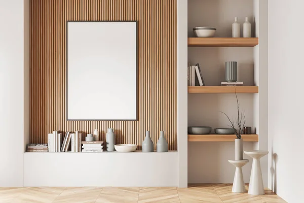 Modernes Wohnzimmer Mit Regal Und Kunstdekoration Bibliothek Mit Vase Und — Stockfoto