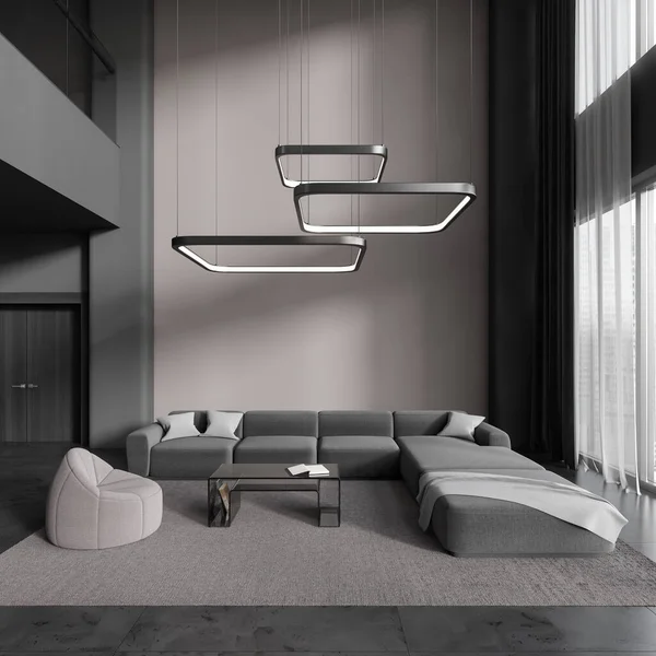Interior Luxury Living Room Beige Gray Walls Dark Marble Floor — Stock Photo, Image