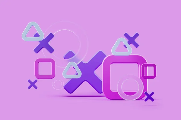 カラフルな幾何学的な形状 抽象的な壁紙 多様な形 紫色の背景の要素のグループ 現代的なデザインとミニマリズムの概念 3Dレンダリング — ストック写真