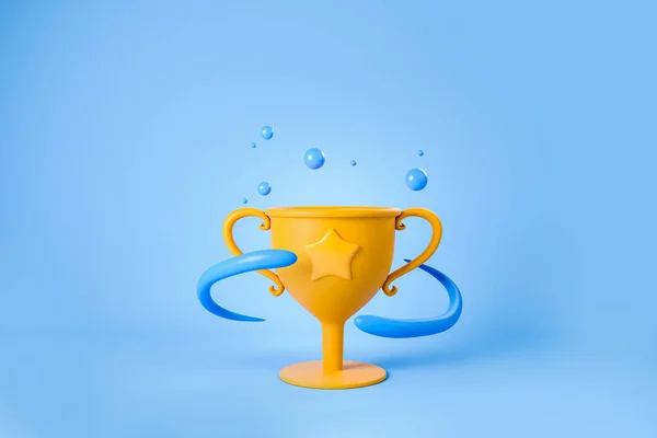 ブルーの背景に水とゴールドチャンピオンカップ 水泳賞 スポーツと賞の概念 3Dレンダリング — ストック写真