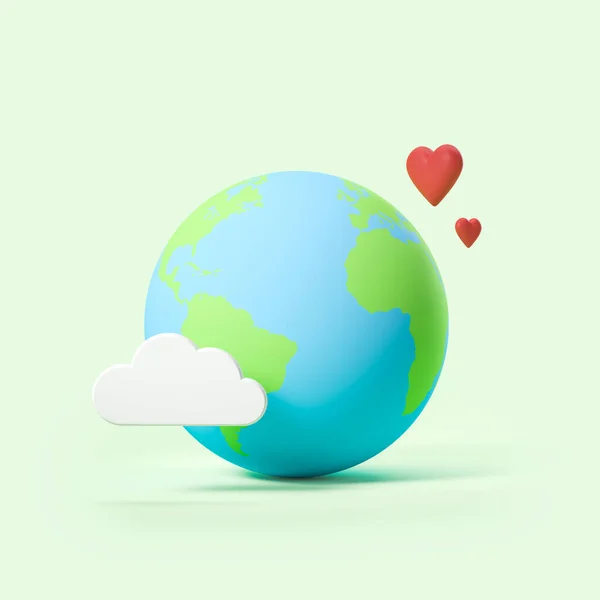 Планета Земля Хмарою Червоним Серцем Концепція Екології Планети Рятує Візуалізація — стокове фото