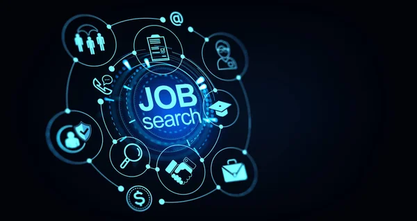 Job Search Glowing Circle Hologram Icons Personal Data Recruitment Process — Stock Photo, Image
