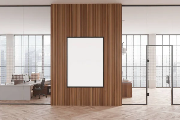 Interior Moderno Lobby Escritório Com Paredes Brancas Madeira Vidro Piso — Fotografia de Stock