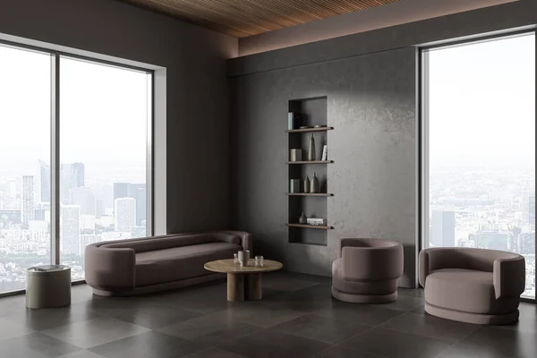 Modernes Wohnzimmerinterieur Mit Sofa Und Sesseln Dekoration Von Der Seite — Stockfoto