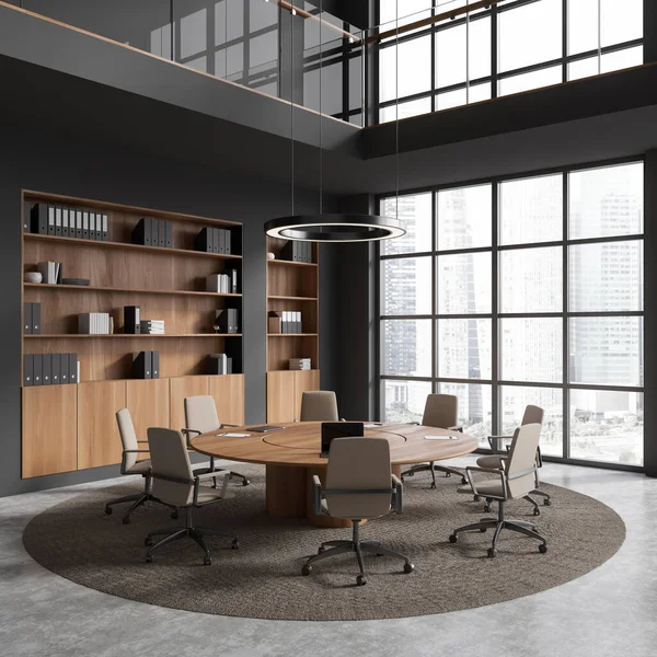Interior Stylish Office Conference Room Gray Walls Concrete Floor Table — Stock Photo, Image