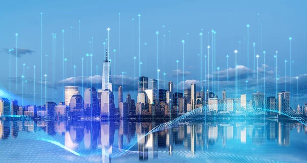 Immersive Verschwommene Futuristische Pfeile Smart City Interface Über New York — Stockfoto