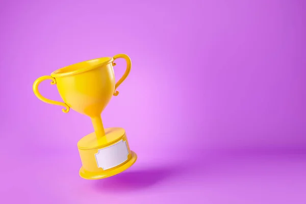 Gold Champion Cup Purple Background Concept Winner Prize Copy Space — Stock Photo, Image