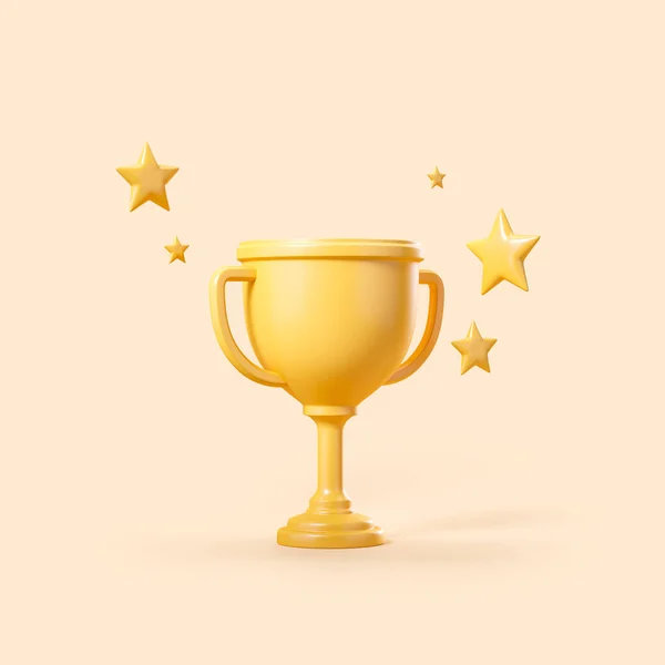 Zlatý Šampion Trofej Pohár Hvězdami Béžovém Pozadí Koncept Úspěchu Vítězství — Stock fotografie