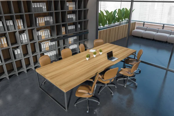 Top View Dark Meeting Interior Chairs Board Conference Area Lounge — Stock Photo, Image