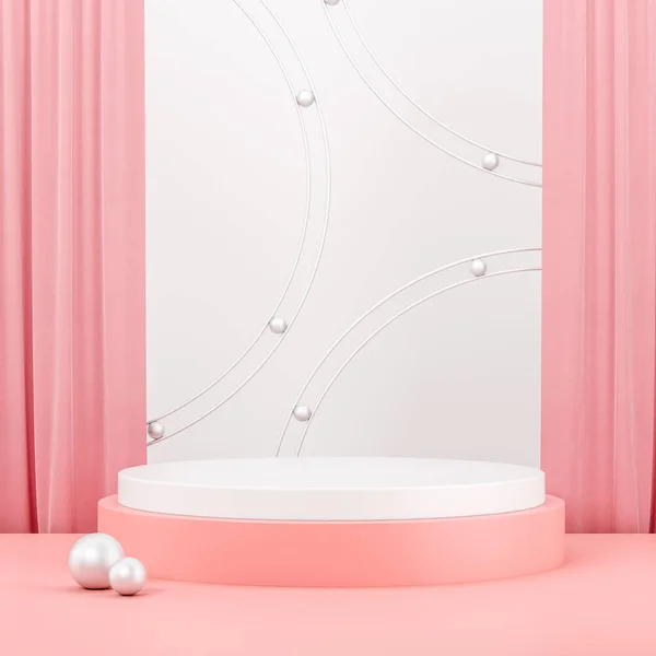 Cylinder Platform Circle Decoration Pearl Pink Floor Mockup Product Display — Stock Photo, Image