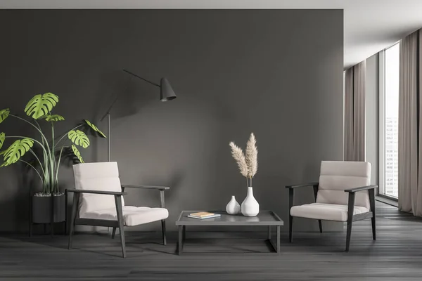 Dark Living Room Interior Two Armchairs Coffee Table Decoration Black — Stock Photo, Image