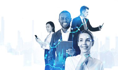 Çeşitli iş adamları şehirde iki kat bulanık mali tablolara sahip cihazlar kullanıyorlar. Takım çalışması ve borsa kavramı