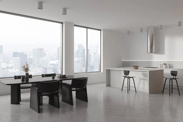 요리하고 코너가 의자가 현대식 디자인 콘크리트 바닥입니다 전망의 파노라마 렌더링 — 스톡 사진