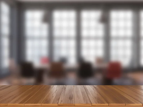 Mock Empty Wooden Desk Product Display Blurred Conference Room Interior — Stock Photo, Image