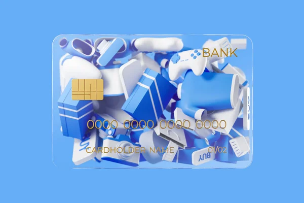 Kreditkarte Auf Blauem Hintergrund Einkaufen Unterhaltung Und Geschenke Kaufen Konzept — Stockfoto
