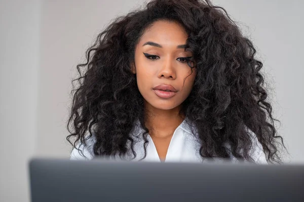 African Woman Portrait Laptop Using Computer Office Room Manager Working — Stock Photo, Image