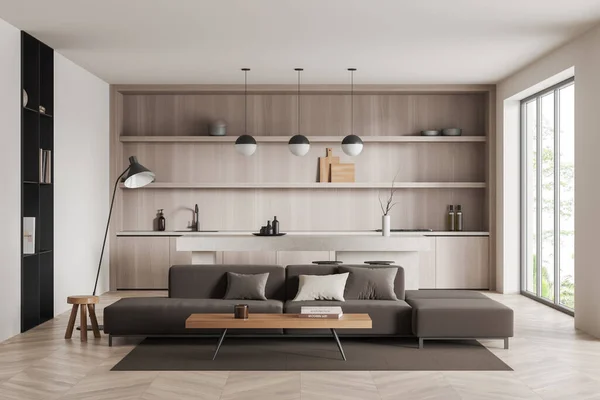 Studio Interior Chill Area Sofa Countertop Bar Chairs Open Space — Stock Photo, Image