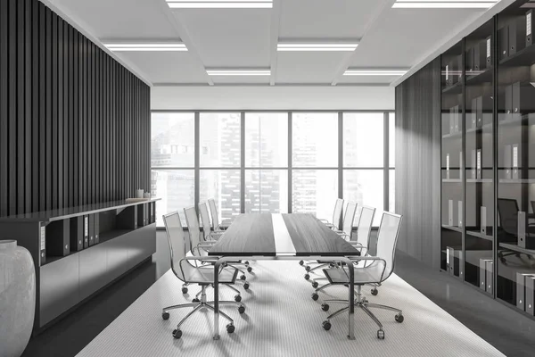 Dark Conference Interior Armchairs Board Side View Business Room Cabinet — Stock Photo, Image