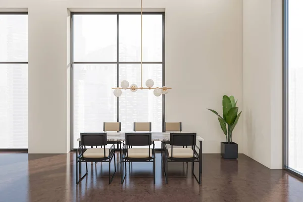Stylish Living Room Interior Chairs Table Plant Corner Beige Concrete — Stock Photo, Image
