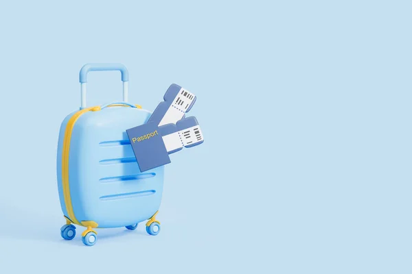 Mala Desenho Animado Azul Com Passaporte Cartão Embarque Espaço Vazio — Fotografia de Stock