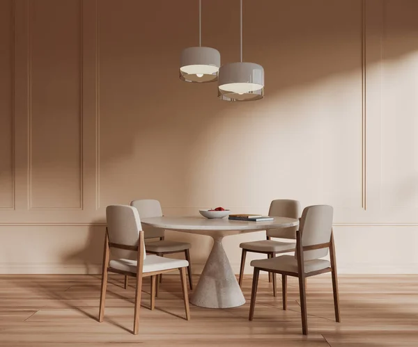 의자와 램프가 흰색둥근 현대식 식당의 렌더링 — 스톡 사진