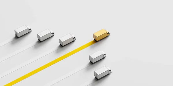 Řada Kamionů Pohybu Pohled Shora Žluté Bílé Dodávky Pohybující Různými — Stock fotografie