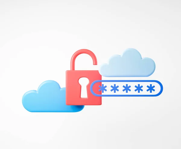 Code lock with clouds on white background, password masking. Concept of data protection and security. 3D rendering