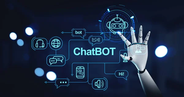 Robot Doigt Toucher Hud Hologramme Chatbot Icônes Communication Réseau Concept — Photo