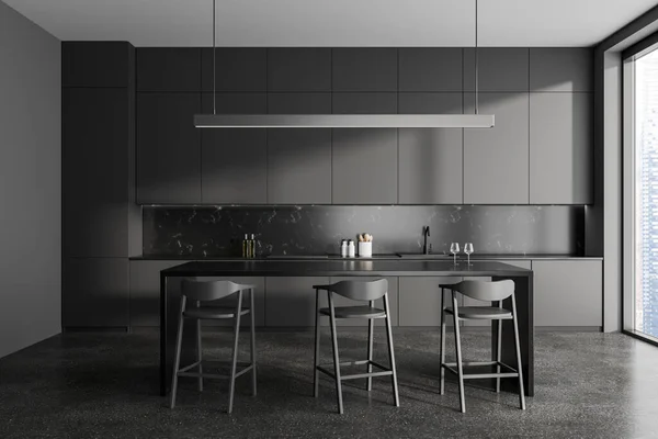 싱크대에 회색캐 요리용 카운터가 현대식 부엌의 렌더링 — 스톡 사진